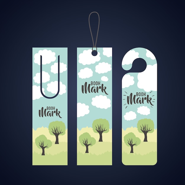Download Premium Vector Bookmark With Clouds And Trees Icon Guidebook Decoration Reading And Literature Theme Colorful De