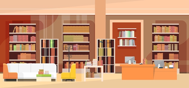 Premium Vector | Bookstore interior, book shop with bookshelf