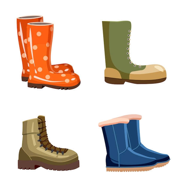 Premium Vector Boots elements set. cartoon set of boots