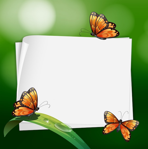 Download Border design with butterflies on leaf Vector | Free Download