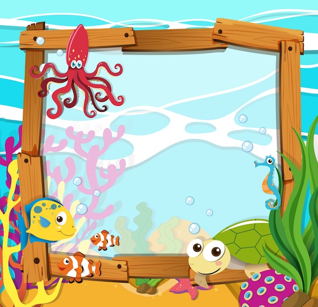 Download Border design with sea animals Vector | Premium Download