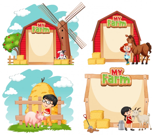 Free Vector Border Template Design With Kids And Farm Animals