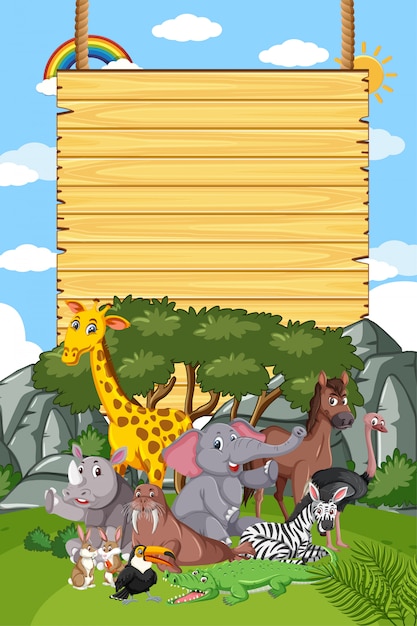 Download Border template design with many wild animals in ...