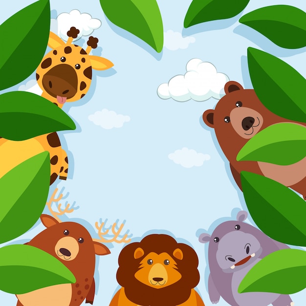 Download Free Vector | Border template with animals and leaves