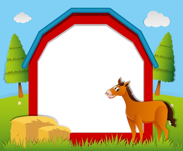 Free Vector | Border template with brown horse