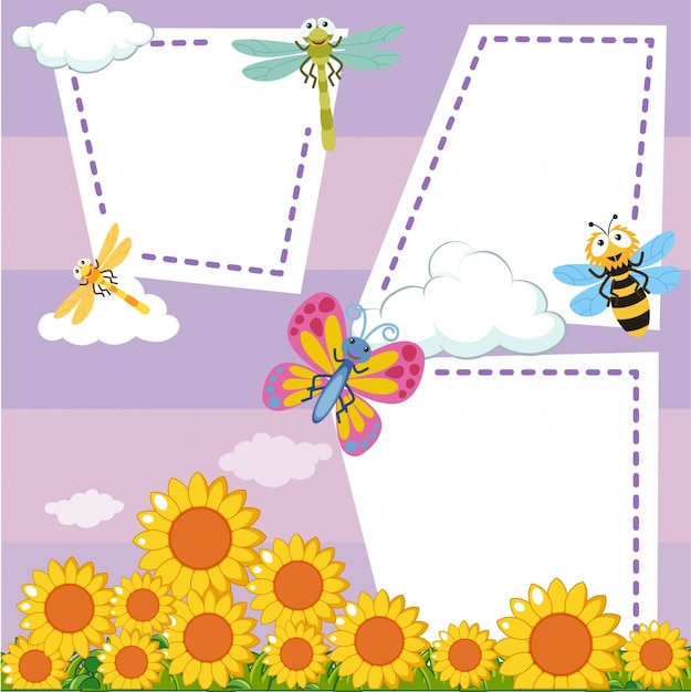 Download Border template with bugs in sunflower garden Vector ...