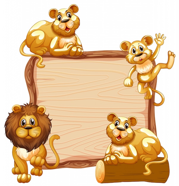 Download Border template with cute lion family Vector | Free Download