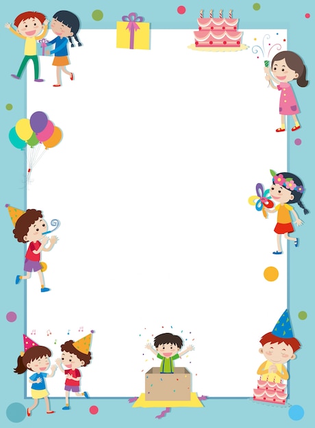 Premium Vector | Border template with happy kids at party