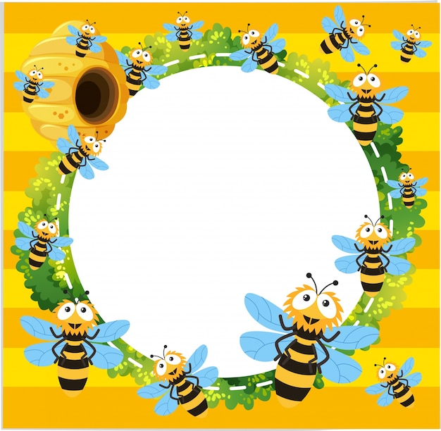 Border template with many bees flying