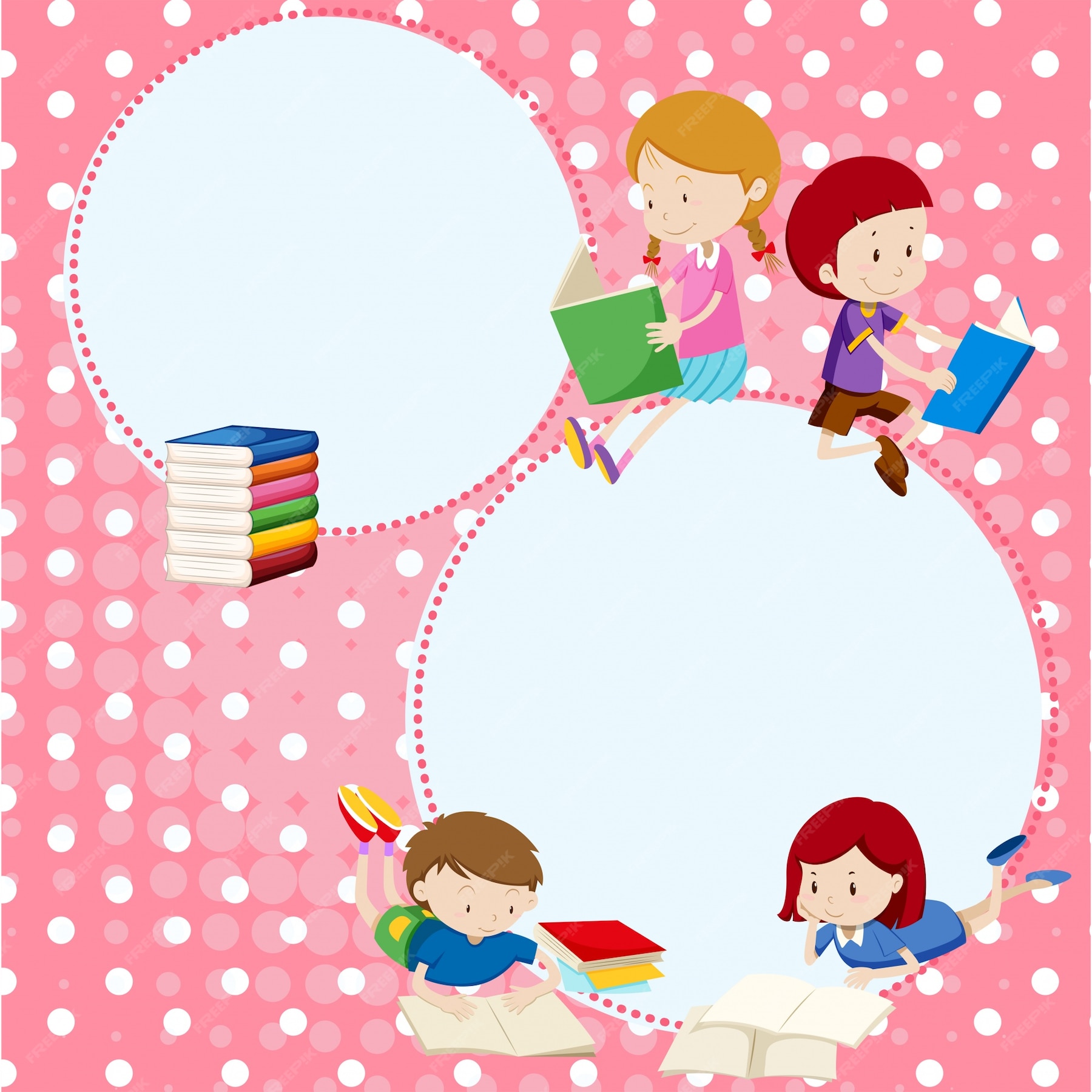 Free Vector | Border template with many children reading books