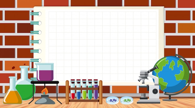 Premium Vector | Border template with science equipments in the lab