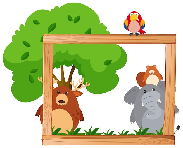 Border template with wild animals and\
tree