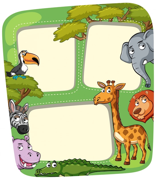 Download Premium Vector | Border template with wild animals in forest