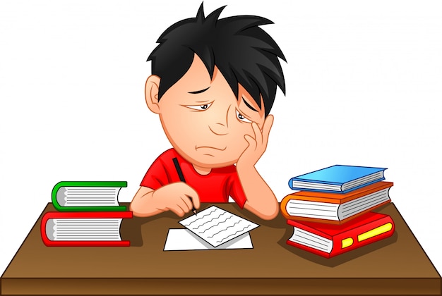 Premium Vector | Bored kid doing homework or sitting on boring school