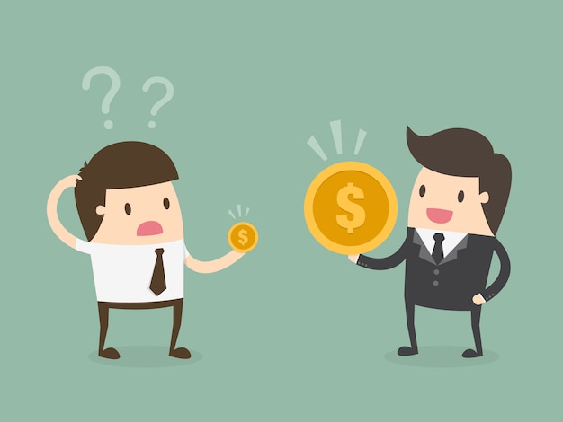 Boss and employee with coins Free Vector