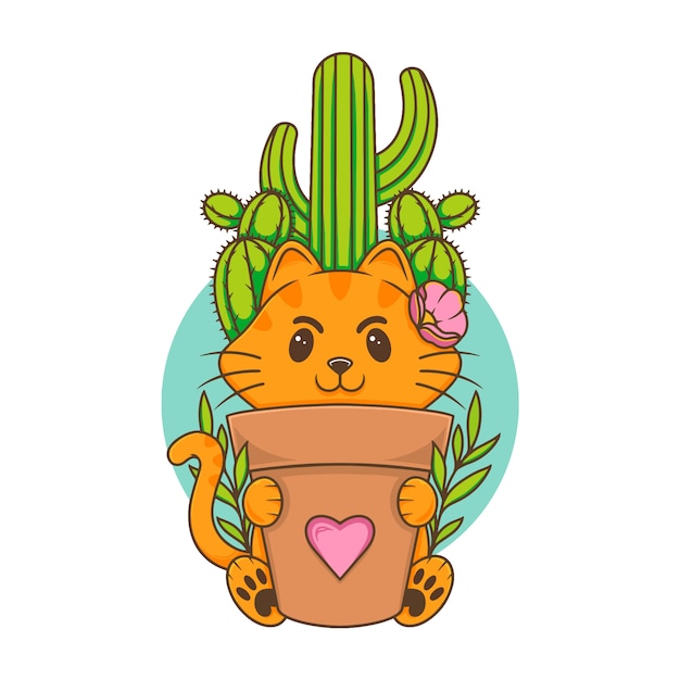 植物の猫かわいいかわいいイラスト プレミアムベクター
