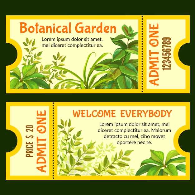 Premium Vector Botanical garden tickets with tropical plants.