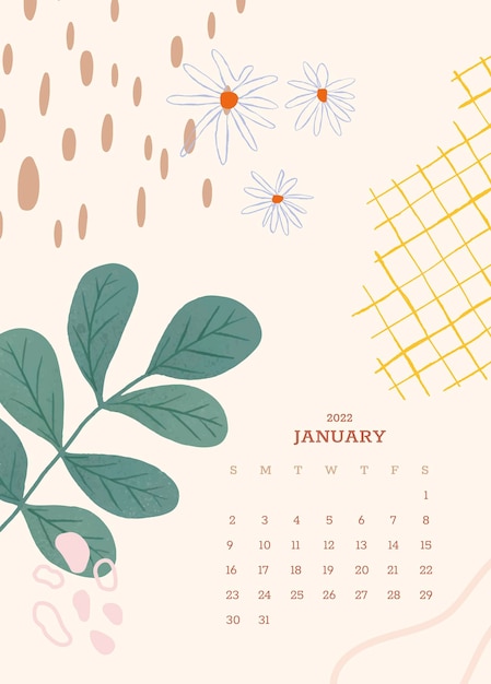 Free Vector | Botanical january monthly calendar y editable background ...