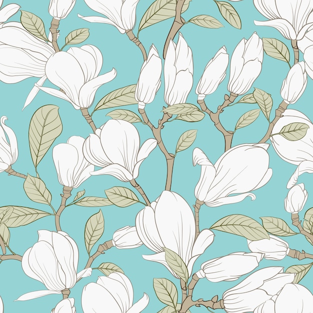 Free Vector Botanical seamless pattern. blooming flower magnolia.