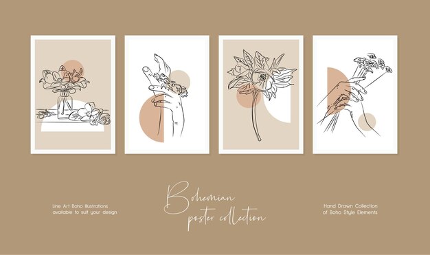 Premium Vector | Botanical wall art vector set bohemian line art ...