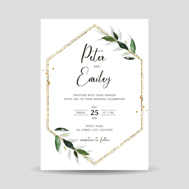 Premium Vector | Botanical wedding card template