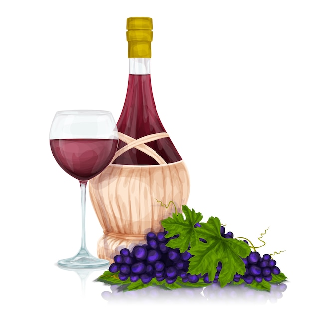 Bottle of wine with a glass and grapes Vector | Free Download