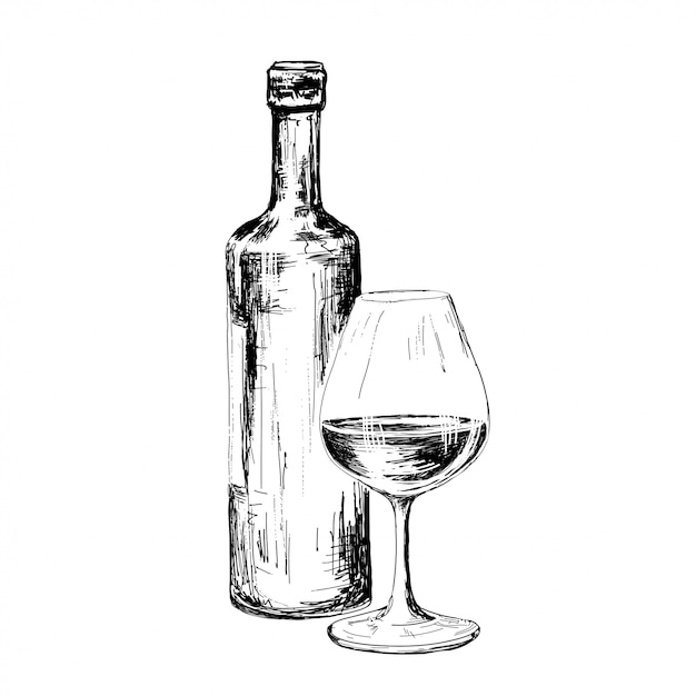 Premium Vector Bottle of wine drawing