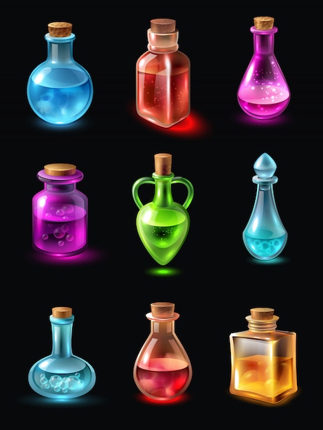 Premium Vector | Bottles with potion set