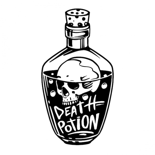 ポーションのボトル 毒と頭蓋骨のポーション 手描きイラスト プレミアムベクター