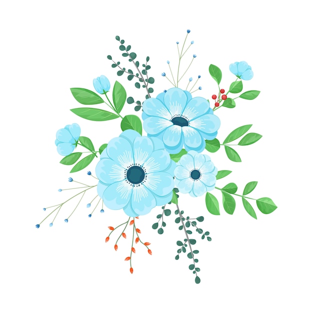 Premium Vector | Bouquet of blue flowers