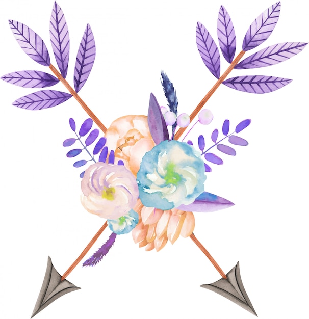 Premium Vector | Bouquet with watercolor flowers and arrows