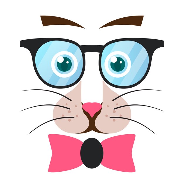 Download Bow, cat, animal, glasses illustration. | Premium Vector