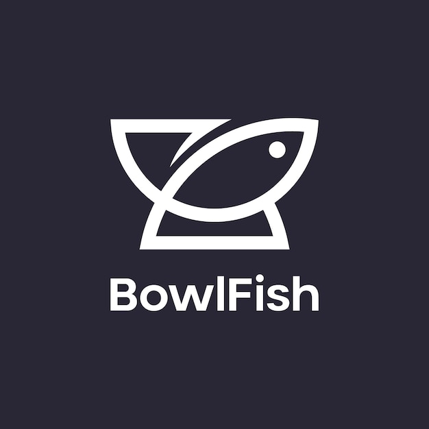 Premium Vector | Bowl fish seafood line icon logo design