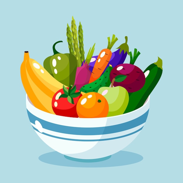 Premium Vector Bowl Full Of Vegetables And Fruits Illustration