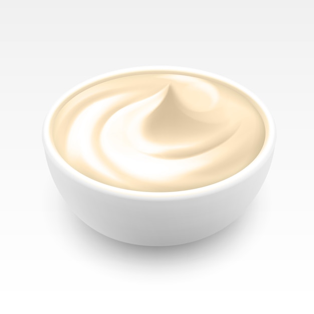 Bowl of sour sauce mayonnaise ice cream isolated Premium Vector