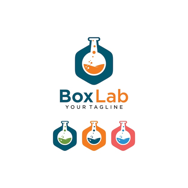 Premium Vector | Box lab logo with laboratory glass