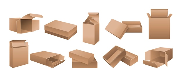 Premium Vector | Box mockup realistic cardboard set opened, closed paper  package, design or branding template realistic product packaging boxes