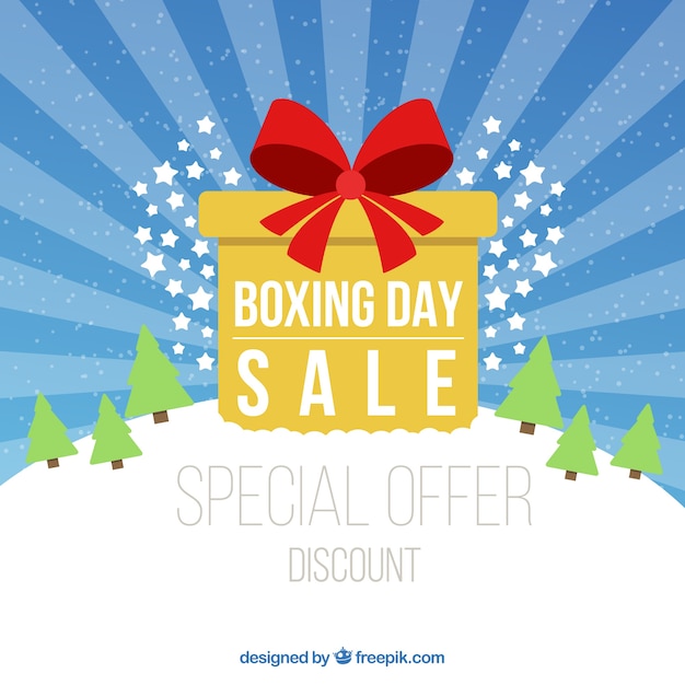 Boxing day background with yellow gift and\
stars