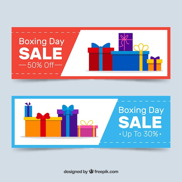 Boxing day sale banner with gift boxes