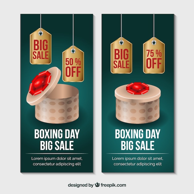 Boxing day sale banner with round gift box