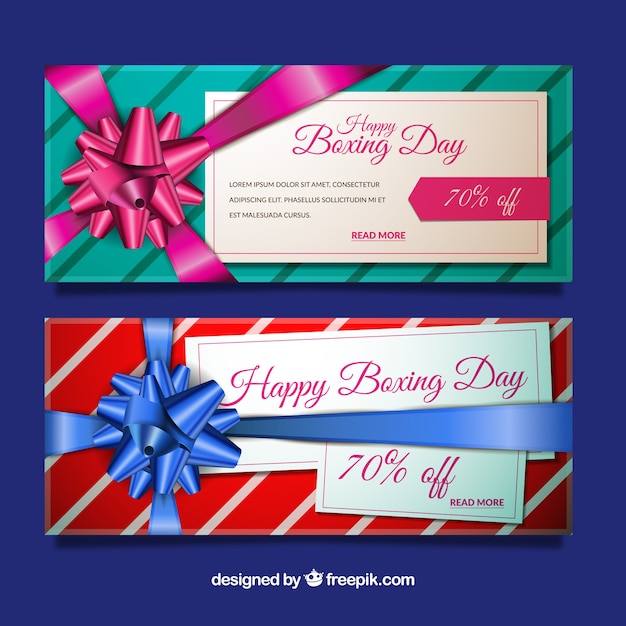 Boxing day sale banners with gift ribbon