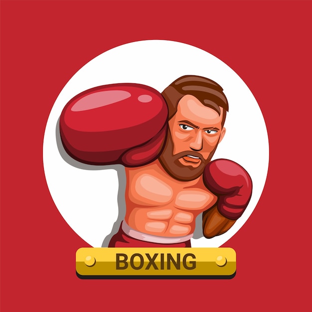 赤い手袋のキャラクターのアスリートスポーツでボクシングの男パンチ プレミアムベクター