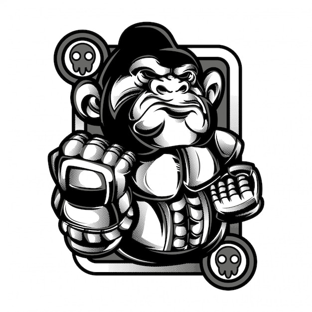 Premium Vector Boxing Monkey Black And White Illustration