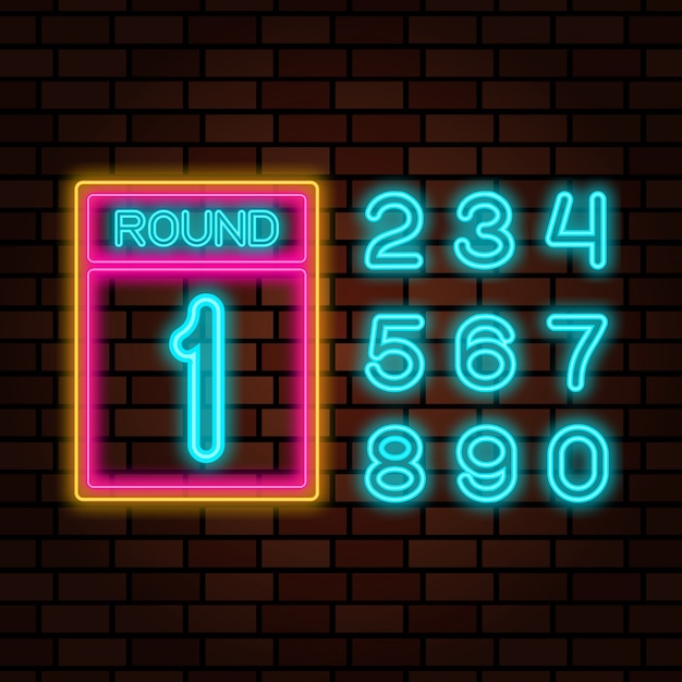 Premium Vector | Boxing round with numbers neon sign