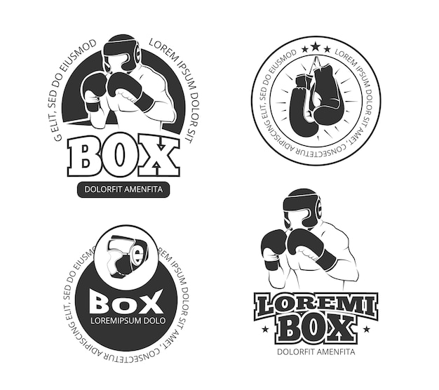 Boxing vector retro labels set Premium Vector