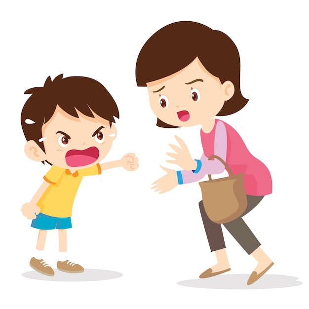 Boy angry shouting with mother | Premium Vector
