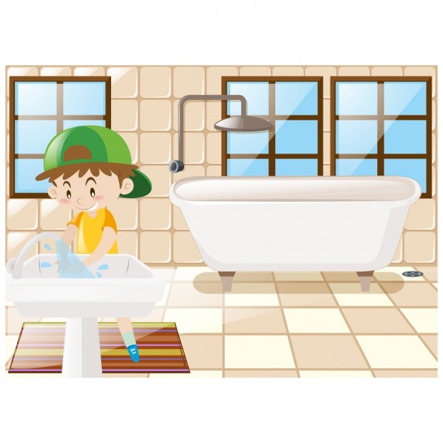 Free Vector Boy In The Bathroom Background