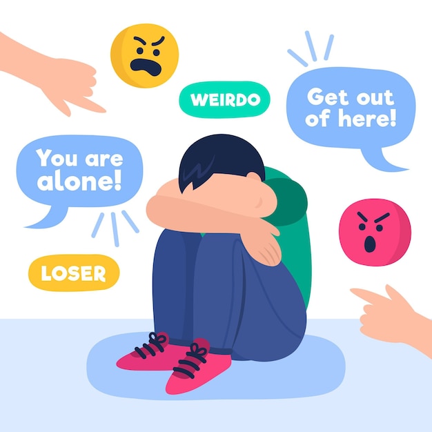 Boy being bullied illustrated Free Vector