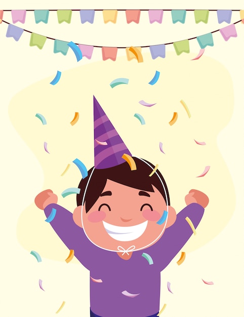 Download Boy cartoon with happy birthday hat | Premium Vector