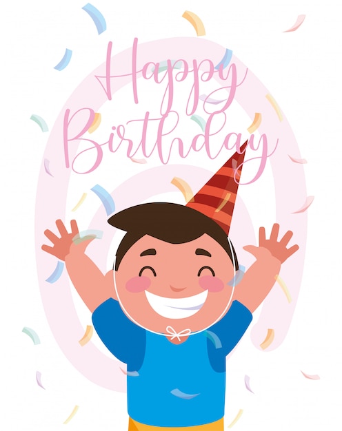 Download Boy cartoon with happy birthday hat Vector | Premium Download